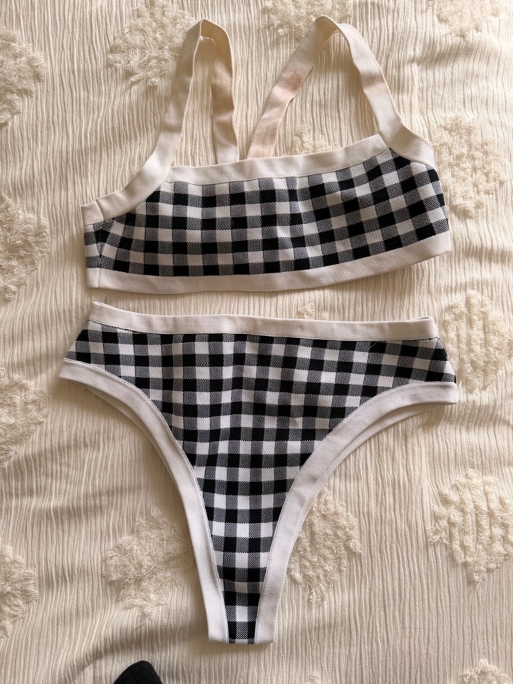 Black & White Gingham Bikini Set - Women Swim Bikinis